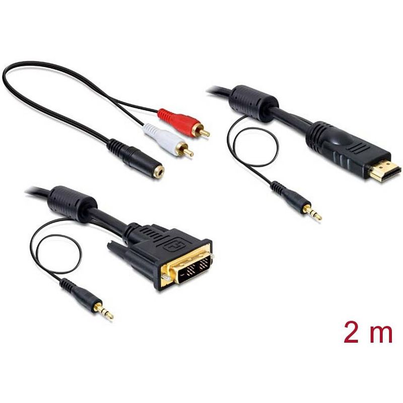 Foto van Delock dvi / hdmi / jackplug adapterkabel dvi-d 18+1-polige stekker, hdmi-a stekker 2.00 m zwart 84455 met ferrietkern, vergulde steekcontacten dvi-kabel