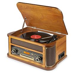 Foto van Retro platenspeler bluetooth - fenton memphis - grammofoon, cassette, mp3 speler, fm en dab radio - bruin