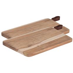 Foto van Set van 2x stuks houten snijplanken/serveerplanken met leren hengsel 30 cm - snijplanken