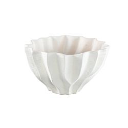 Foto van Ptmd merc white ceramic pot wavy ribbed low s