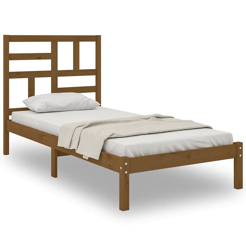 Foto van The living store houten bedframe - eenpersoonsbed 90 x 200 cm - massief grenenhout - honingbruin