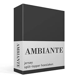 Foto van Ambiante jersey split-topper hoeslaken - 100% gebreide jersey katoen - lits-jumeaux (180x200/210 cm) - antraciet