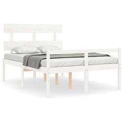 Foto van The living store bedframe grenenhout - wit - 195.5 x 145.5 x 81 cm - multiplex lattenbodem