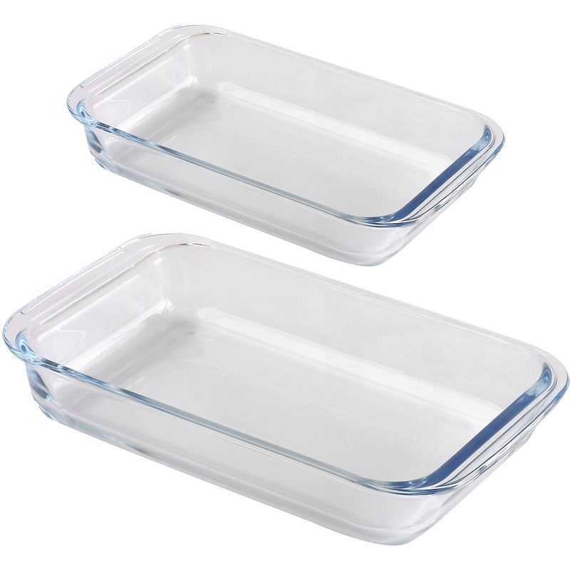 Foto van Chef traiteur ovenschaal set 2-delig - rechthoek - glas - 1l en 1,6l - keuken - ovenschalen