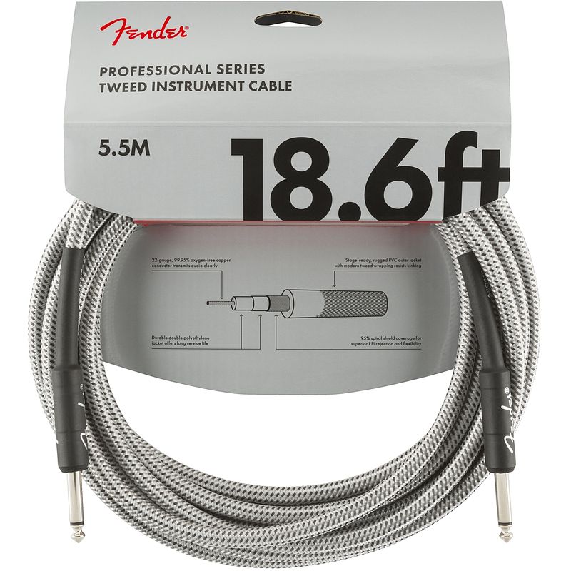 Foto van Fender professional tweed instrumentkabel 5.5 meter wit