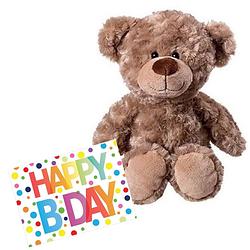 Foto van Pluche knuffel knuffelbeer 35 cm met a5-size happy birthday wenskaart - knuffelberen