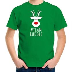 Foto van Bellatio decorations kerst t-shirt voor kinderen - team rudolf - groen xl (164-176) - kerst t-shirts kind