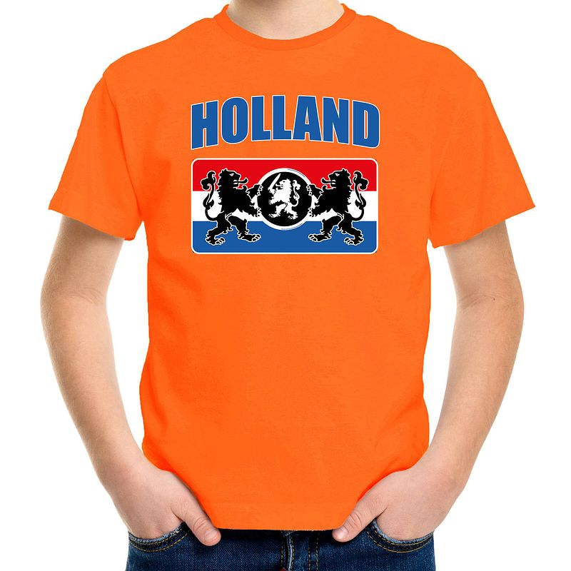 Foto van Oranje t-shirt holland / nederland supporter holland met een nederlands wapen ek/ wk voor kinderen m (134-140) - feestsh