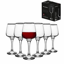 Foto van Florina sevilla set van 6 exclusieve rode wijnglazen met zwarte onyx rand 400ml