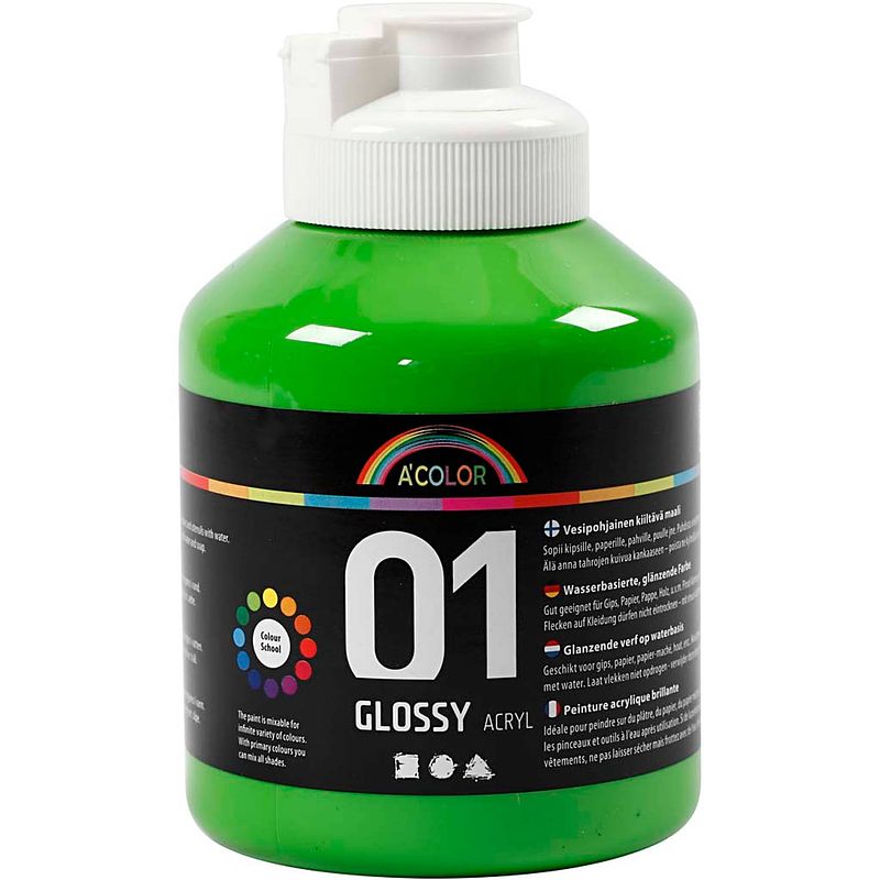 Foto van Packlinq school acrylverf glossy. lichtgroen. glossy. 500 ml/ 1 fles