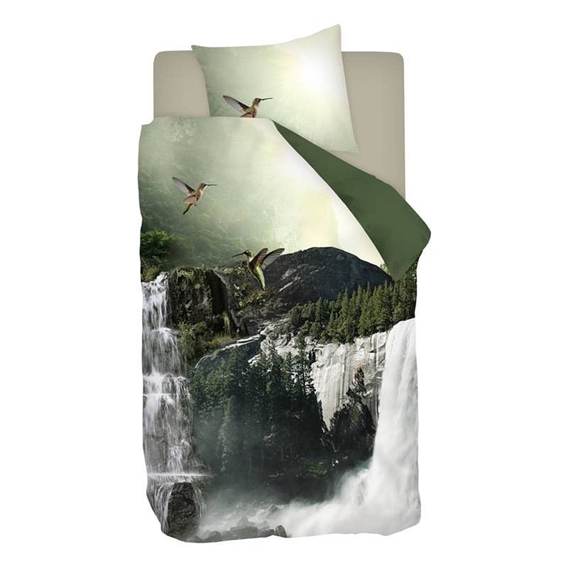 Foto van Snoozing waterfalls - flanel - dekbedovertrek - eenpersoons - 140x200/220 cm - groen