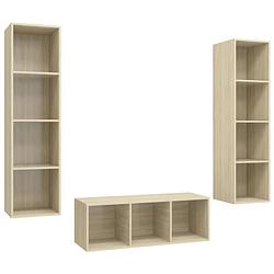 Foto van The living store televisiewandmeubelset - eiken - 1x 37x37x107 cm - 2x 37x37x142.5 cm