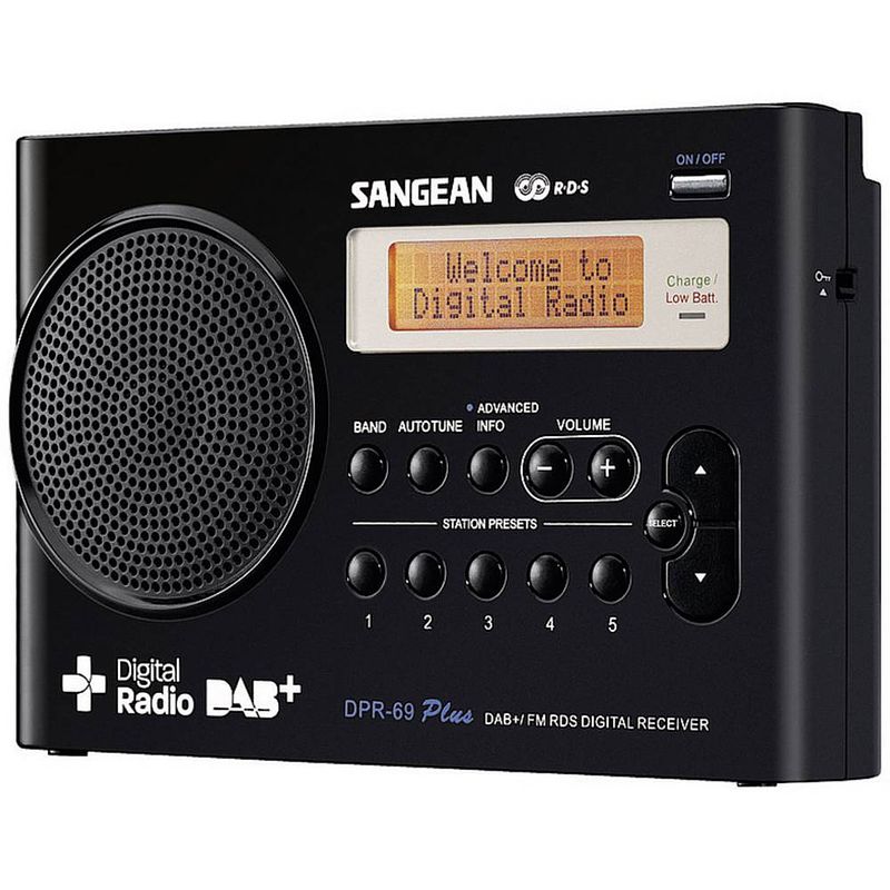 Foto van Sangean dpr-69+ transistorradio dab+, vhf (fm) accu laadfunctie zwart