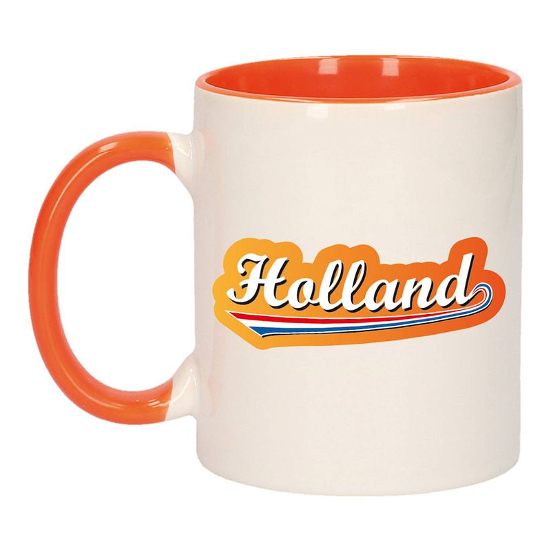 Foto van Holland met lettercontour mok/ beker oranje wit 300 ml - feest mokken