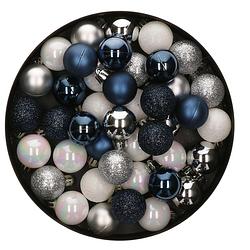 Foto van 48x stuks kunststof kerstballen mix wit/zilver/donkerblauw 4 cm - kerstbal