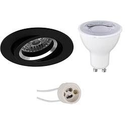 Foto van Led spot set - pragmi aerony pro - gu10 fitting - dimbaar - inbouw rond - mat zwart - 6w - helder/koud wit 6400k -