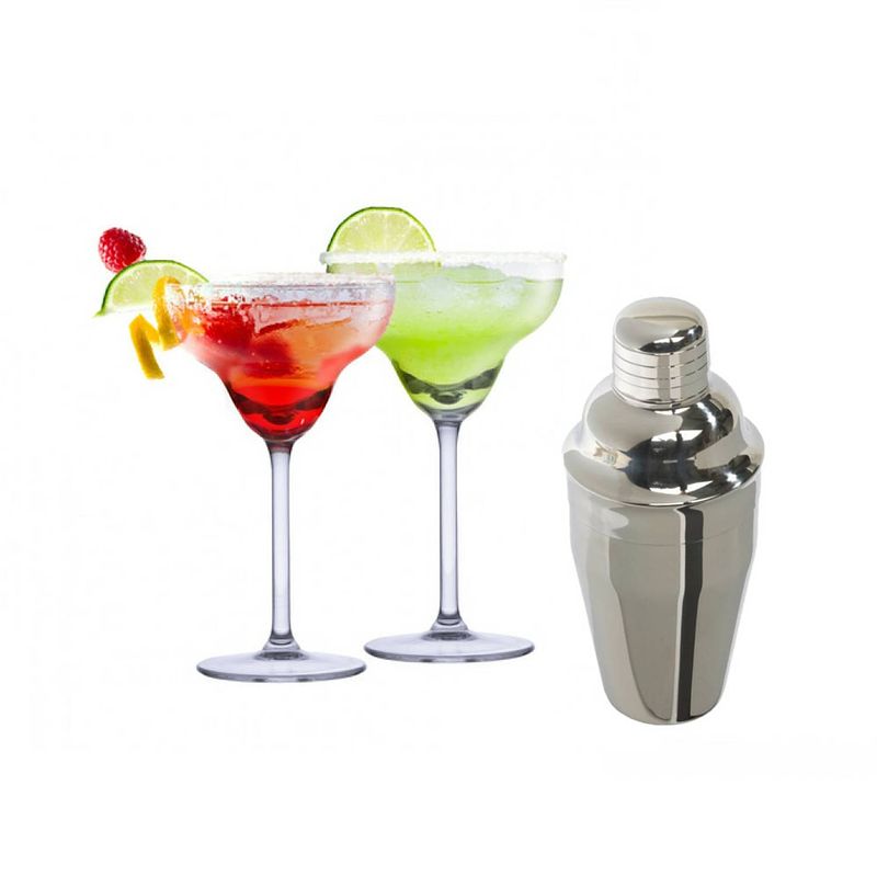 Foto van Set van 4x margarita cocktailglazen met luxe cocktailshaker rvs - cocktailglazen