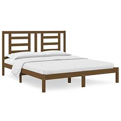 Foto van The living store houten bedframe - 205.5 x 165.5 x 31 cm - honingbruin