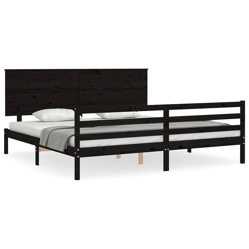 Foto van Vidaxl bedframe met hoofdbord massief hout zwart 6ft super king