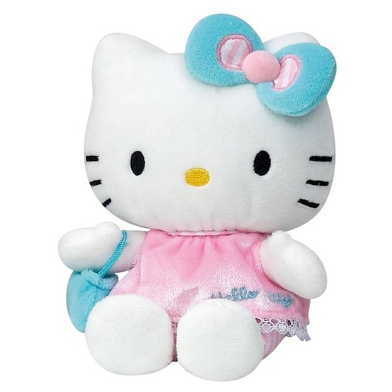 Foto van Pluche hello kitty knuffel in roze jurkje 15 cm