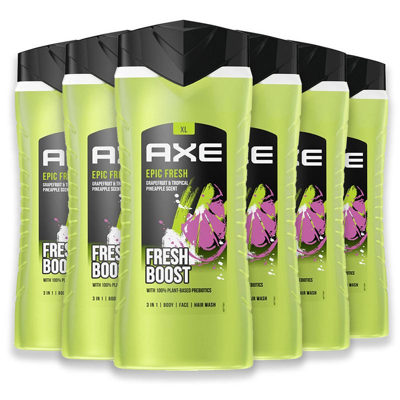 Foto van Axe 3-in-1 douchegel, facewash & shampoo - epic fresh - 400 ml - 5+1 - voordeelverpakking