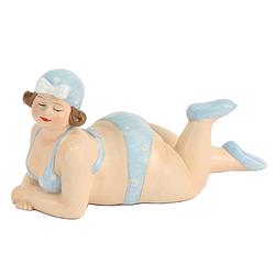 Foto van Home decoratie beeldje dikke dame liggend - blauw badpak - 14 cm - beeldjes
