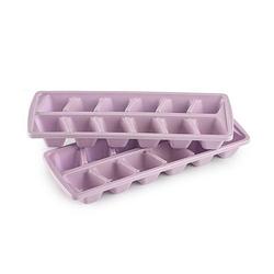 Foto van Plasticforte ijsblokjesvormen set 2x stuks met deksel - 24x ijsklontjes - kunststof - oud roze - ijsblokjesvormen