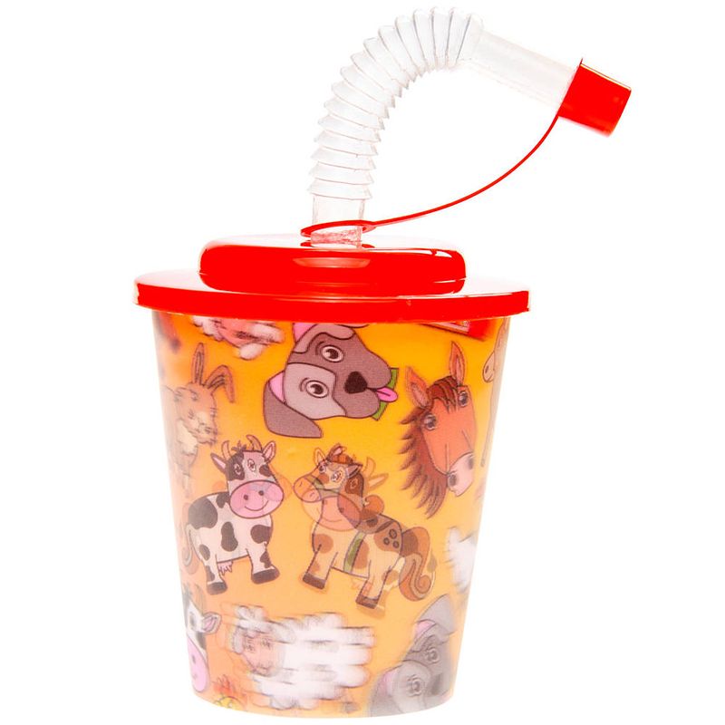 Foto van Decopatent® 12 stuks boerderij dieren 3d drink beker met rietje en