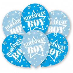 Foto van Amscan ballonnen birthday boy 27,5 cm latex blauw/wit 6 stuks