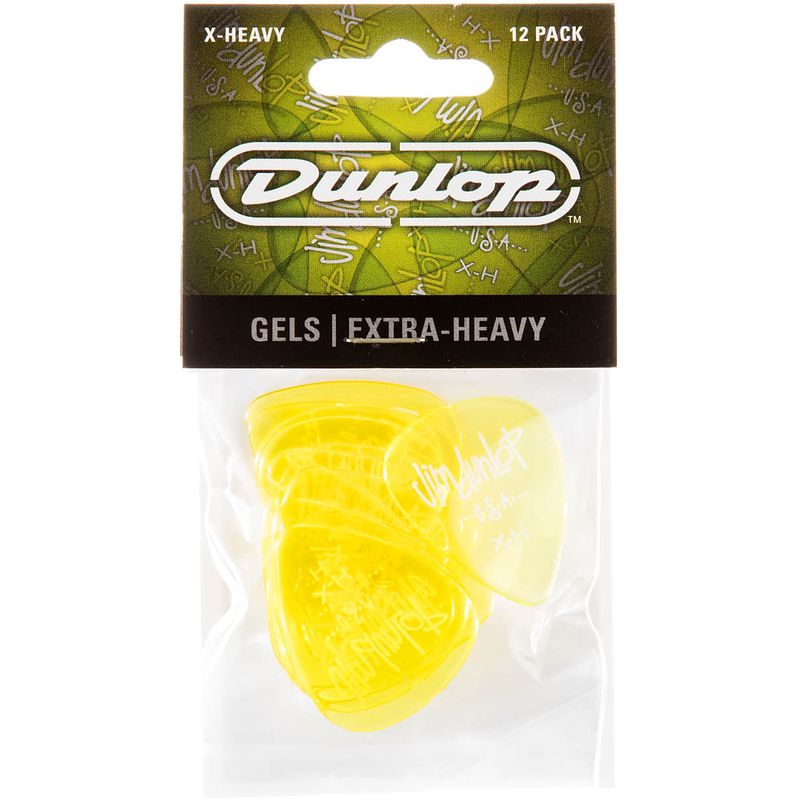 Foto van Dunlop gels extra heavy 12-pack plectrumset geel