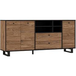 Foto van Dressoir 3 deuren 2 laden - eiken en zwart decor - l 180.8 x d 42 x h 81.6 cm - sewill