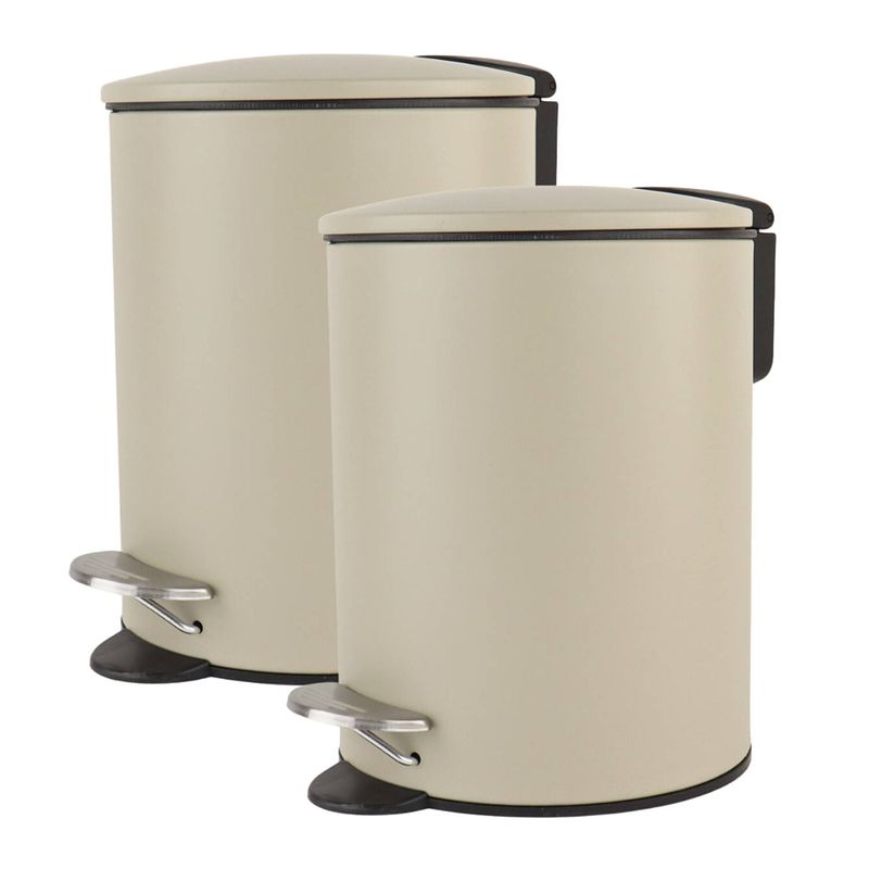 Foto van Nordix pedaalemmer - 3 liter - 2 stuks - badkamer - toilet - beige - metaal