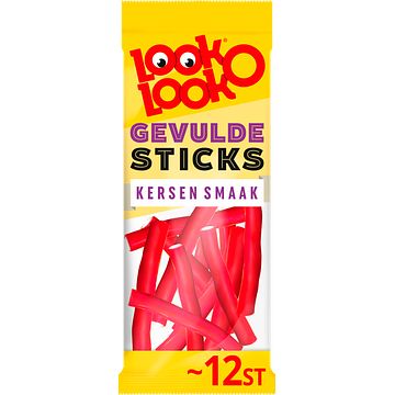 Foto van Look o look gevulde kersen sticks zoet snoep zak 115 gram bij jumbo