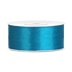 Foto van 1x hobby/decoratie turquoise satijnen sierlint 2,5 cm/25 mm x 25 meter - cadeaulinten