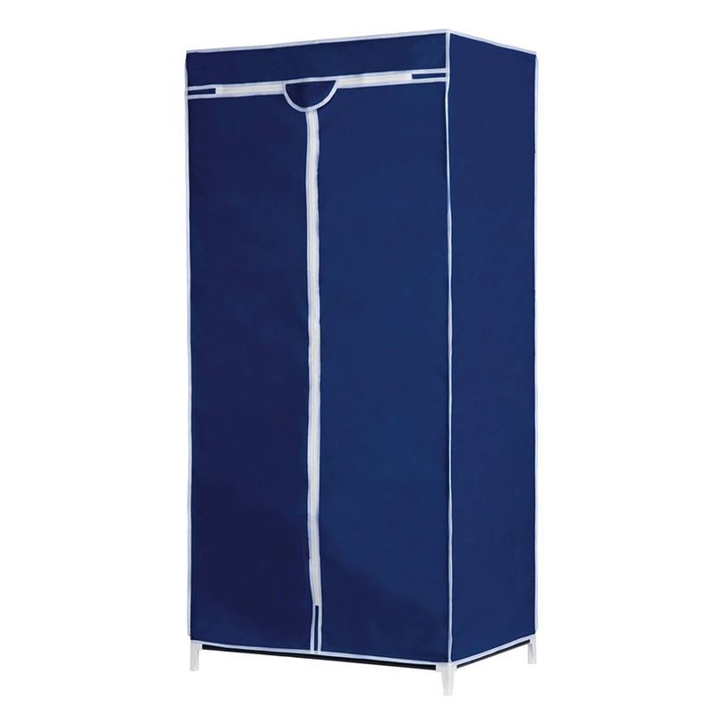 Foto van Mobiele opvouwbare kledingkast met blauwe hoes 160 cm - campingkledingkasten