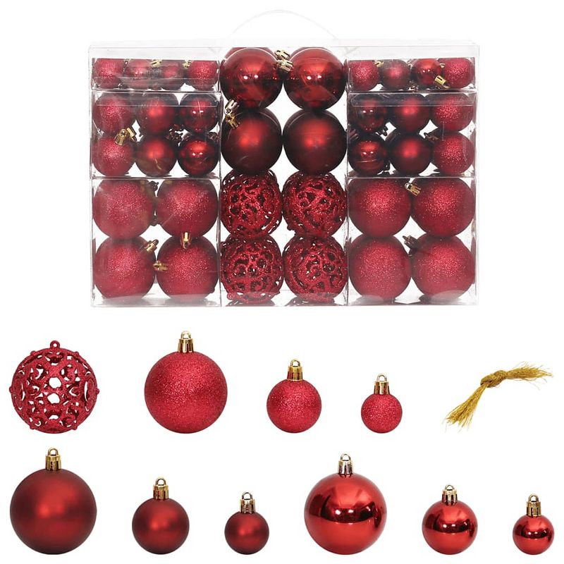 Foto van Vidaxl kerstballen 100 st 3/4/6 cm wijnrood