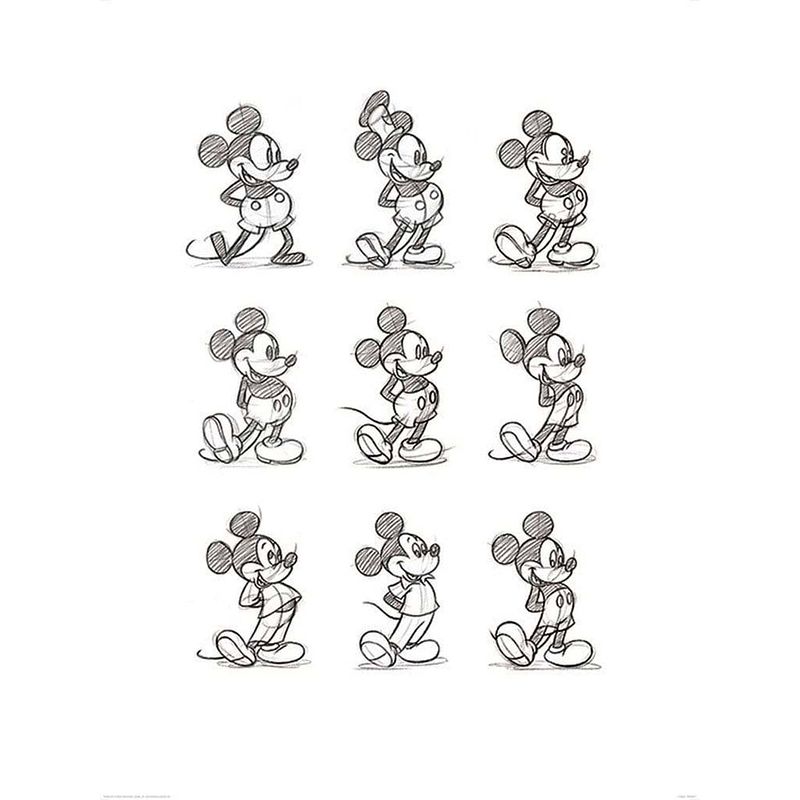 Foto van Pyramid mickey mouse sketched multi kunstdruk 60x80cm