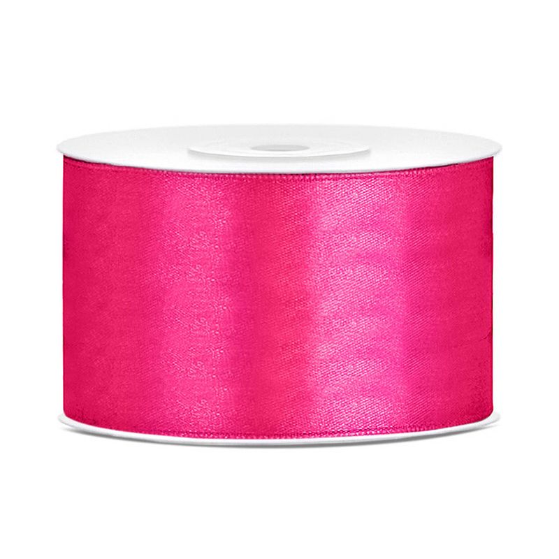 Foto van 1x hobby/decoratie donker roze satijnen sierlinten 3,8 cm/38 mm x 25 meter - cadeaulinten