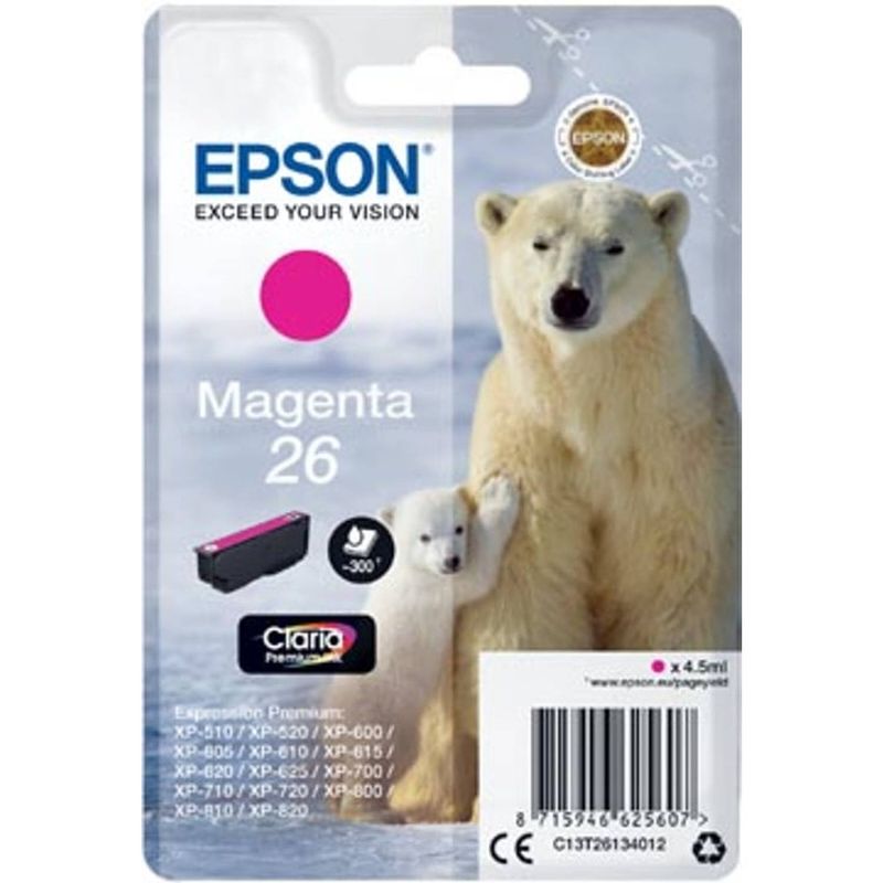 Foto van Epson inktcartridge 26 magenta, 300 pagina's - oem: c13t26134012