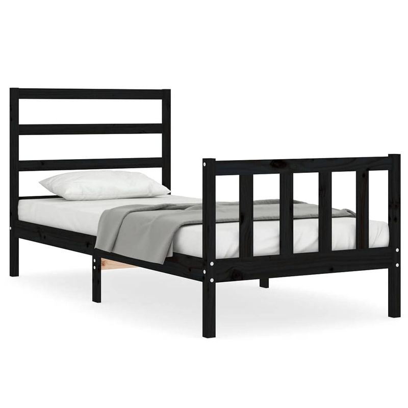 Foto van The living store bedframe massief grenenhout - zwart - 205.5 x 105.5 x 100 cm - multiplex lattenbodem