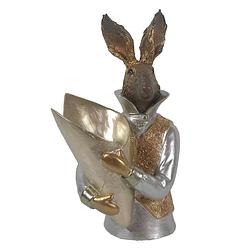 Foto van Clayre & eef decoratie beeld konijn 16*13*30 cm goudkleurig kunststof decoratief figuur paashaas woonaccessoires