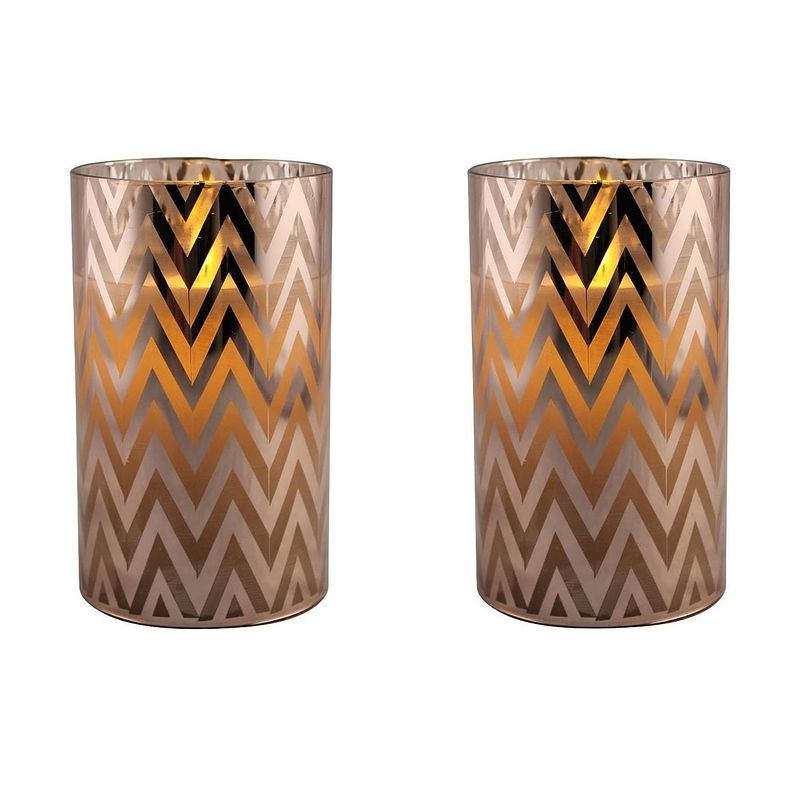 Foto van 2x stuks luxe led kaarsen in koper glas d7 x h12,5 cm - led kaarsen