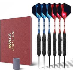 Foto van Nince premium dartpijlen van hoge kwaliteit steeltip - set van 6 - dartpijltjes 23 gram - origineel cadeau