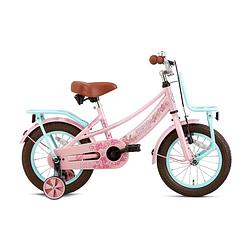 Foto van Supersuper meisjesfiets lola 14 inch 21,5 cm meisjes terugtraprem turquoise/roze