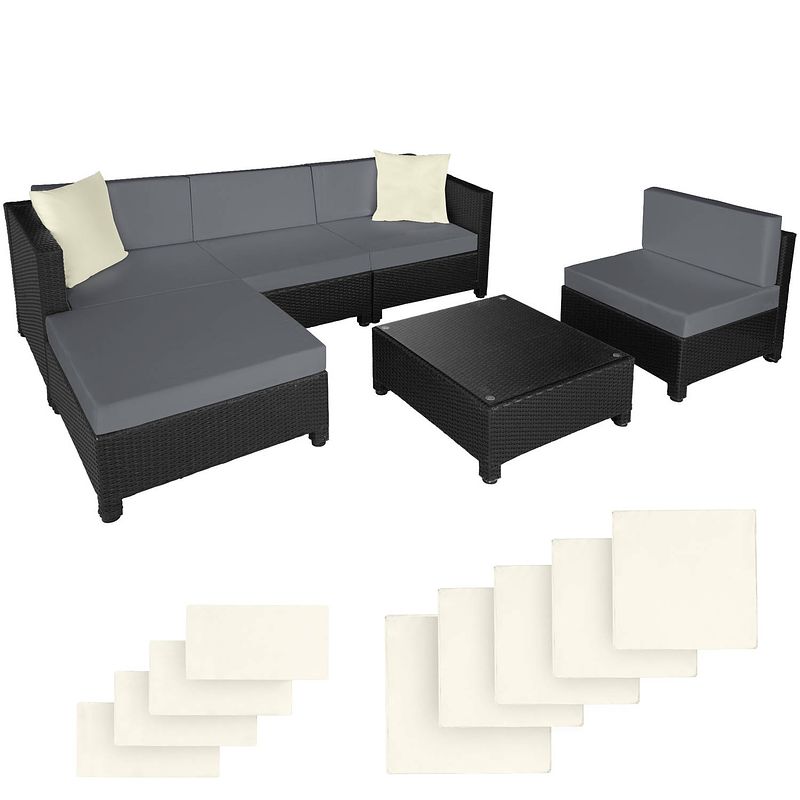 Foto van Tectake - loungeset met aluminium frame-wicker tuinset- incl. 2 overtreksets - zwart-403833