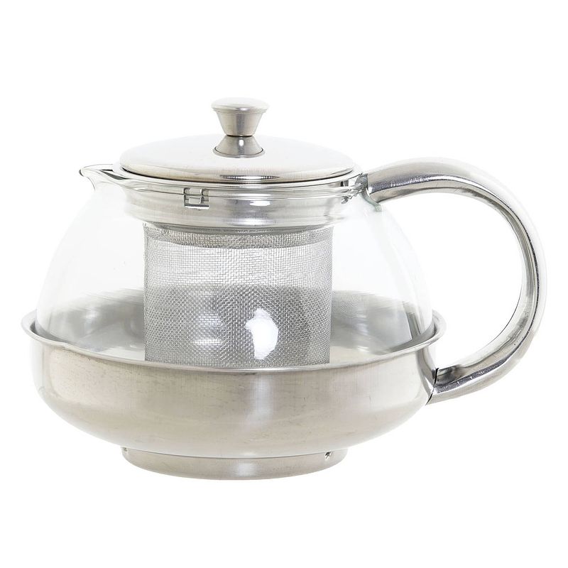 Foto van Theepot van glas en rvs 600 ml met filter/infuser en handvat - theepotten