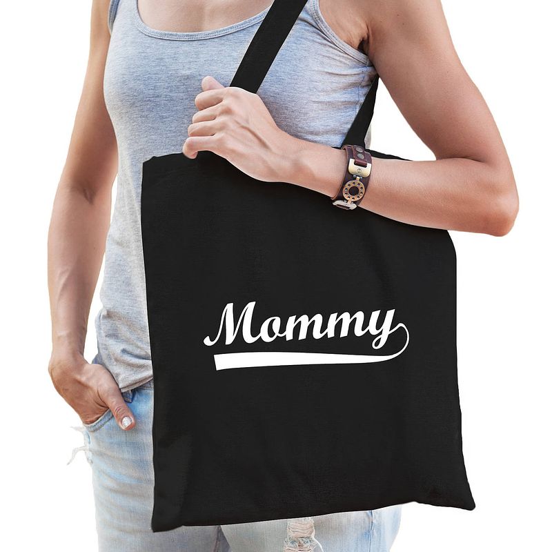 Foto van Mommy cadeau katoenen tas zwart voor dames - cadeau moederdag - feest boodschappentassen