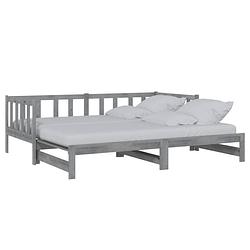 Foto van The living store bedbank - grenenhout - uitschuifbaar - grijs - 203.5 x 183 x 66 cm - logeerbed en bank - matras 90 x