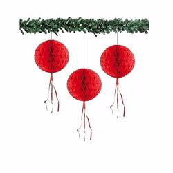 Foto van 3 honeycomb kerstballen rood 30 cm - hangdecoratie