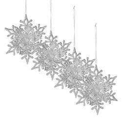 Foto van Christmas decoration kersthangers sneeuwvlokken 4x -zilver -11,5 cm - kersthangers